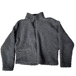 Cold Air Design Wool Blend Popcorn Knit Cropped Coat In Blue Size Medium